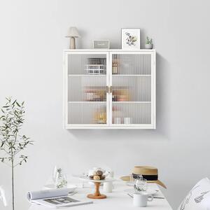 Credenza Moderna Ripostiglio a Due Ante con Vetrata e Ripiani a Tre Livelli per Ingresso, Soggiorno, Bagno, Sala da Pranzo, Bianco