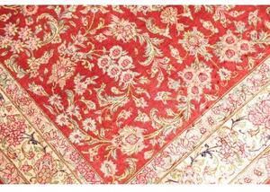 Tappeto Ghom Seta Medaglione Floreale Rosso Beige 97x151 Cm