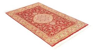 Tappeto Ghom Seta Medaglione Floreale Rosso Beige 97x151 Cm
