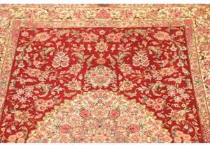 Tappeto Ghom Seta Medaglione Floreale Rosso Beige 97x151 Cm