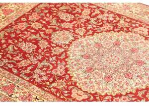 Tappeto Ghom Seta Medaglione Floreale Rosso Beige 97x151 Cm
