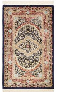 Tappeto Ghom Seta Medaglione Floreale Blu Scuro Rosso 80x118 Cm