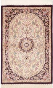 Tappeto Ghom Seta Medaglione Floreale Borgogna Avorio 79x122 Cm