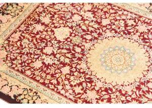 Tappeto Ghom Seta Medaglione Floreale Bordeaux Avorio 59x89 Cm
