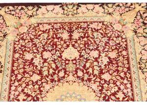 Tappeto Ghom Seta Medaglione Floreale Bordeaux Avorio 59x89 Cm