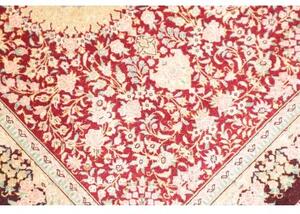 Tappeto Ghom Seta Medaglione Floreale Bordeaux Avorio 59x89 Cm