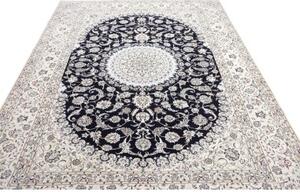 Tappeto Nain 6la Medaglione Floreale Blu Scuro Avorio 214x305 Cm