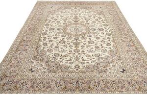 Tappeto Kashan Medaglione Floreale Avorio Tortora 197x290 Cm
