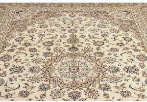 Tappeto Kashan Medaglione Floreale Avorio Tortora 197x290 Cm