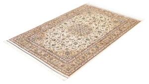 Tappeto Ghom Seta Medaglione Floreale Avorio Beige 100x148 Cm