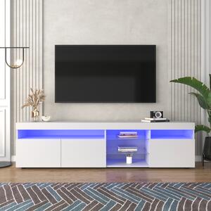 Mobile TV Moderno Bianco, Pannello Luminoso, Illuminazione a LED Variabile, Soggiorno e Sala da Pranzo, Bianco