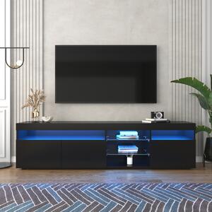 Mobile TV in stile moderno con pannello luminoso e illuminazione LED variabile, per soggiorno e sala da pranzo, Nero