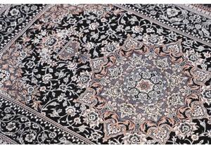 Tappeto Ghom Seta Medaglione Floreale Nero Bianco 78x120 Cm