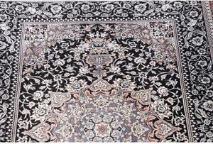 Tappeto Ghom Seta Medaglione Floreale Nero Bianco 78x120 Cm