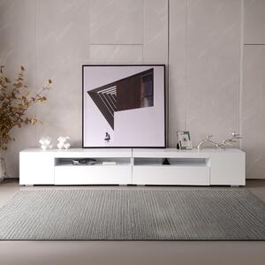 Mobile TV Moderno Bianco, Pannello Luminoso, Illuminazione LED Variabile, Soggiorno e Sala da Pranzo 240cm, Bianco