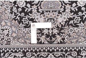 Tappeto Ghom Seta Medaglione Floreale Nero Bianco 78x120 Cm
