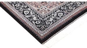 Tappeto Ghom Seta Medaglione Floreale Nero Bianco 78x120 Cm
