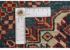 Tappeto Kazak Fine Stilizzato Blu Petrolio Rosso Mattone Corsia 85x271 Cm