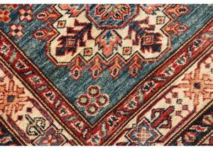 Tappeto Kazak Fine Stilizzato Blu Petrolio Rosso Mattone Corsia 85x271 Cm