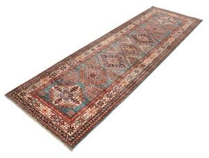 Tappeto Kazak Fine Stilizzato Blu Petrolio Rosso Mattone Corsia 85x271 Cm