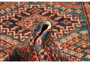 Tappeto Kazak Fine Stilizzato Blu Petrolio Rosso Mattone Corsia 85x271 Cm