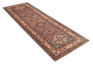 Tappeto Kazak Fine Stilizzato Blu Petrolio Rosso Mattone Corsia 85x271 Cm