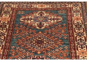 Tappeto Kazak Fine Stilizzato Blu Petrolio Rosso Mattone Corsia 85x271 Cm