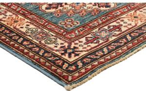 Tappeto Kazak Fine Stilizzato Blu Petrolio Rosso Mattone Corsia 85x271 Cm
