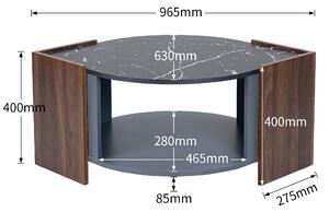Tavolino da Salotto in Marmo Nero e Noce con Linee Uniche, Tavolino da Soggiorno dal Design Elegante, Nero