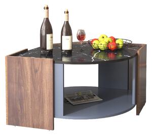 Tavolino da Salotto in Marmo Nero e Noce con Linee Uniche, Tavolino da Soggiorno dal Design Elegante, Nero