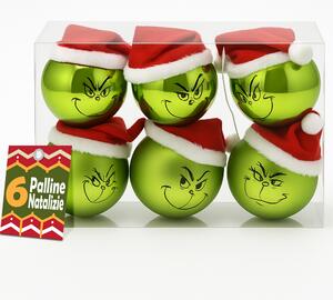 Set 6 Palline di Natale Pupazzo Verde da 8 cm Decorazione Palle Natalizie