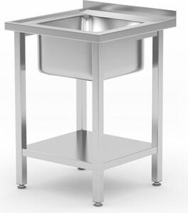Lavello da cucina con ripiano, avvitato, HENDI, Kitchen Line, lavello al centro, 600x600x(H)850mm
