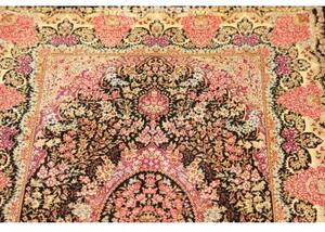 Tappeto Ghom Seta Medaglione Floreale Nero Rosa 79x120 Cm