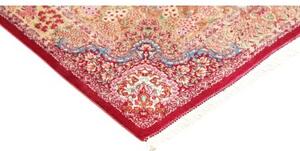 Tappeto Ghom Seta Medaglione Floreale Rosso Cremisi Avorio 81x118 Cm