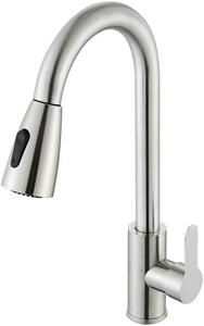 Rubinetto da cucina, orientabile a 360°, con doppio getto, doccetta estraibile, rubinetto estraibile, miscelatore per lavello, rubinetto a forma di tubo, realizzato in acciaio inossidabile, con finitura in nichel spazzolato