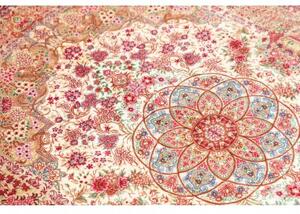 Tappeto Ghom Seta Medaglione Floreale Rosso Cremisi Avorio 81x118 Cm