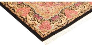 Tappeto Ghom Seta Medaglione Floreale Nero Rosa 79x120 Cm