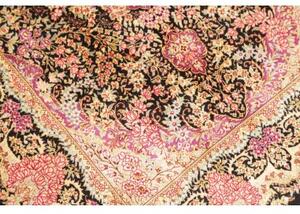 Tappeto Ghom Seta Medaglione Floreale Nero Rosa 79x120 Cm