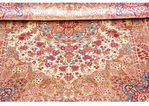 Tappeto Ghom Seta Medaglione Floreale Rosso Cremisi Avorio 81x118 Cm