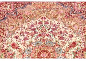 Tappeto Ghom Seta Medaglione Floreale Rosso Cremisi Avorio 81x118 Cm