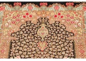 Tappeto Ghom Seta Floreale Nero Rosso 60x89 Cm