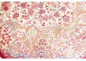 Tappeto Ghom Seta Medaglione Floreale Rosso Cremisi Avorio 81x118 Cm