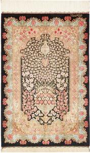 Tappeto Ghom Seta Floreale Nero Rosso 60x89 Cm