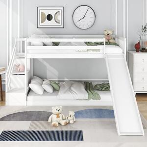 Letto a castello con scala e scivolo, letto per bambini con 2 cassetti, senza materasso, 90x200 cm, Bianco