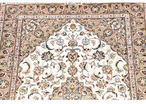 Tappeto Ghom Seta Medaglione Floreale Avorio Beige 58x90 Cm