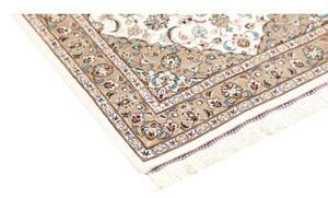 Tappeto Ghom Seta Medaglione Floreale Avorio Beige 58x90 Cm