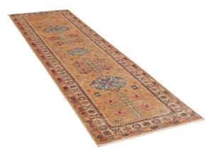 Tappeto Kazak Fine Geometrico Ocra Blu Corsia 80x255 Cm