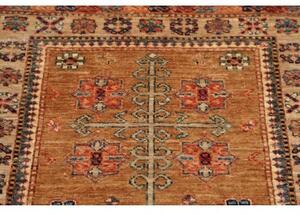 Tappeto Kazak Fine Geometrico Ocra Blu Corsia 80x255 Cm