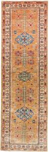 Tappeto Kazak Fine Geometrico Ocra Blu Corsia 80x255 Cm