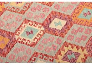 Tappeto Kilim Geometrico Grigio Chiaro Rosso Mattone 177x246 Cm